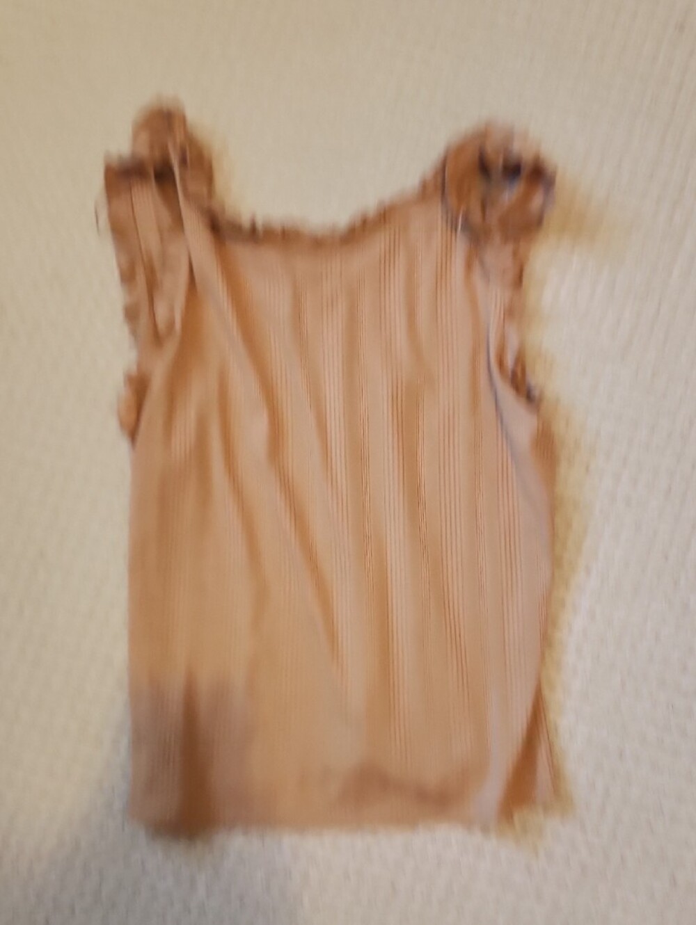 True Craft Ribbed Ruffle-Trim Tank - Tan - Picture 6 of 6